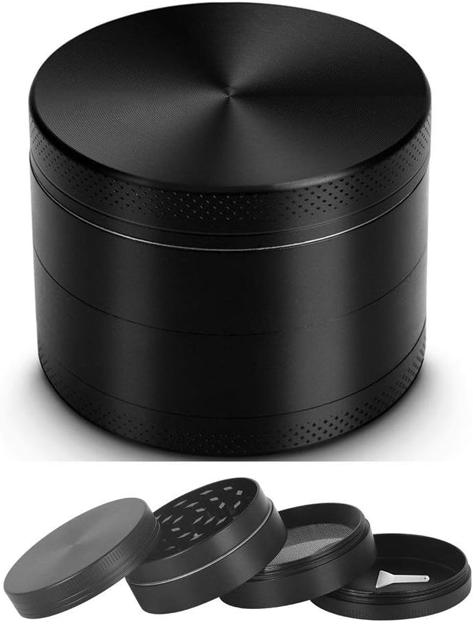 ANSLYQA Herb Grinder Spice Tea Grinders With Pollen Catcher 4 Pieces 2 Inch, Zinc Alloy Black