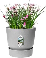 elho Greenville Round 16 Flower Pot with Integrated Water Reservoir Grey Living view 3