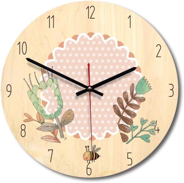 hutianyu Home Decor Wooden Wall Watch Large Round Rabbit Bear Cartoon Wall Clock For Bedroom