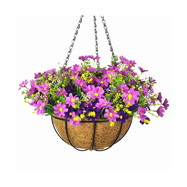 Mynse Simulation Daisy Flower Hanging Basket for Home Indoor Outdoor Decoration Hanging Basket ...
