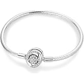 925 Sterling Silver Heart Clover Star Ocean Snake Chain Charm Bracelet | Multi Color Sparkling Zircon Clasp, Compatible with Pandora Charms, Perfect Birthday Valentine Gift for Women