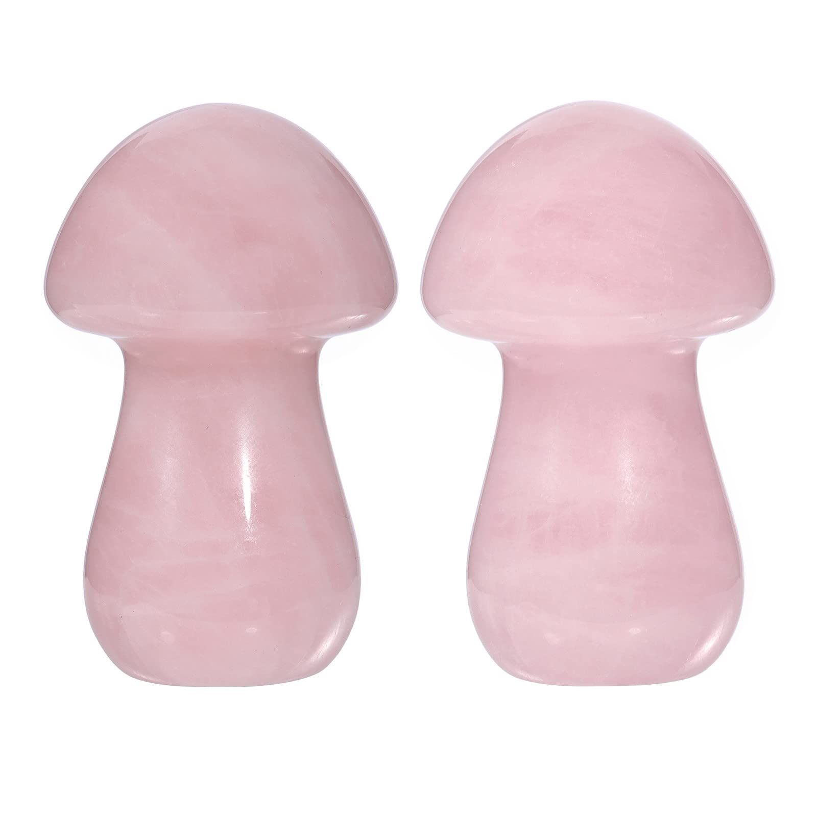 Nupuyai 2pcs Rose Quartz Mini Crystal Stone Statue Carved Quartz Mashroom Decor, Energy Healing Polished Stone Figurine