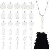 BENECREAT 30PCS Mixed Large Stainless Steel Stamping Blanks, Round/Rectangle/Heart Pendants Charms with Black Velvet Bag and Clear Storage Box for Necklace Bracelet Making and ID Name Tags, 1mm Thick