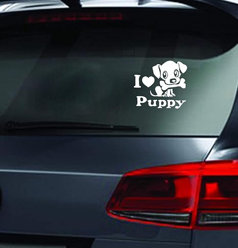 Amazon 15cmx13 8cm車のラップトップのウィンドウステッカーのための子犬の超かわいい車のステッカーが大好き 車 バイク 車 バイク