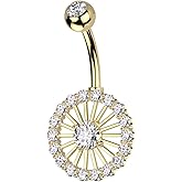 Pierced Owl 14GA 316L Stainless Steel CZ Crystal Paved Wheel Belly Button Ring