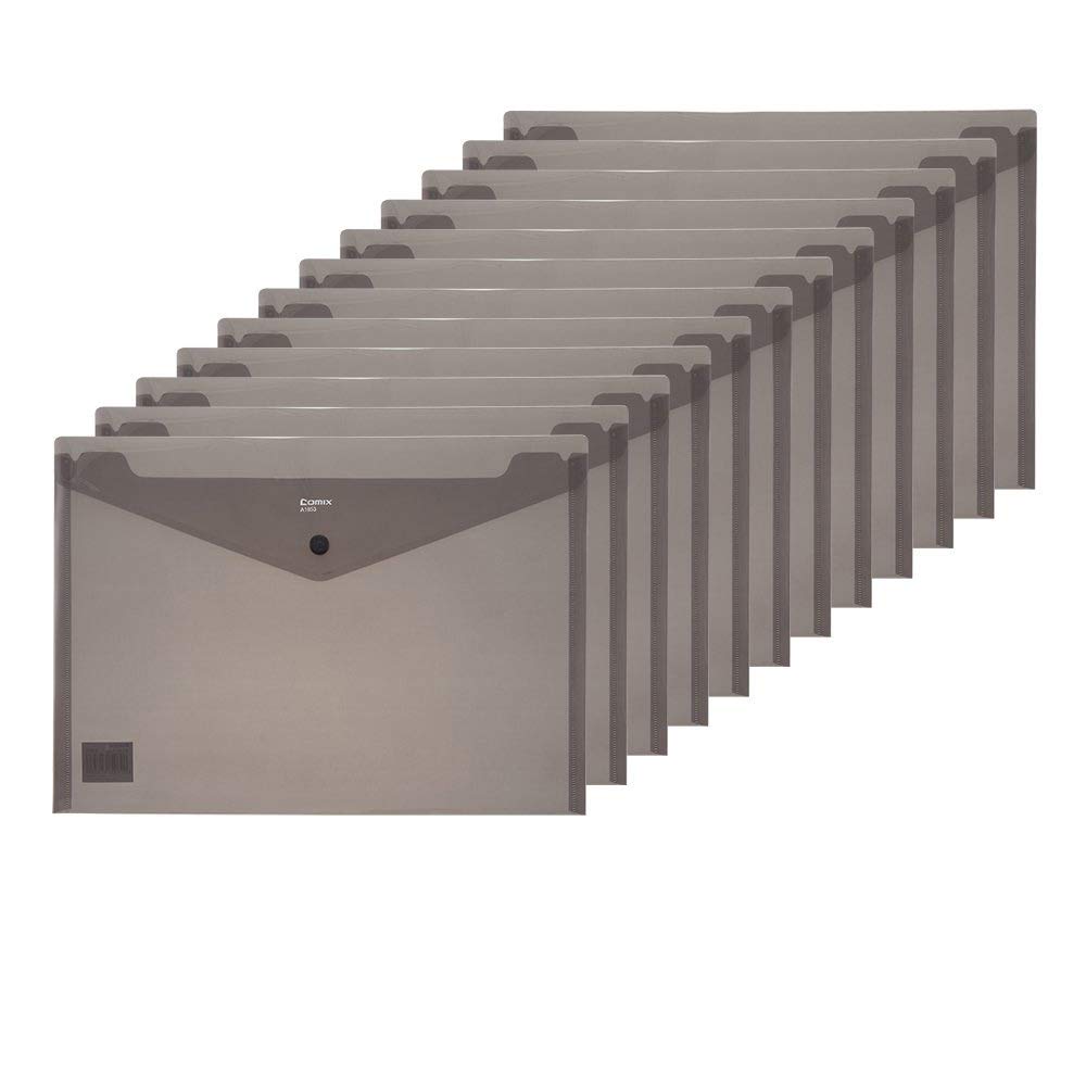 Comix Blaze A4 Popper Wallet Ducument Wallet Transparent Colours Pack of 12 A1853 (Grey)