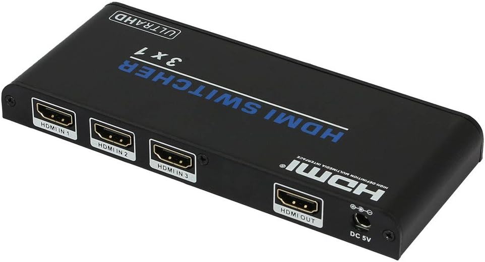 Revesun HDMI Switcher 3x1 (3 Way in 1 Way out) Extender Supports 3D Full HD 1080P HDTV 4K UltraHD/60Hz and IR and Panel Button Control With Smart Auto Switch Function