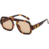 MUNSADE Trendy Square Aviator Sunglasses for Women Flat Top Designer Style | Stylish Vintage Shades, 70s Retro Fashion Rectan