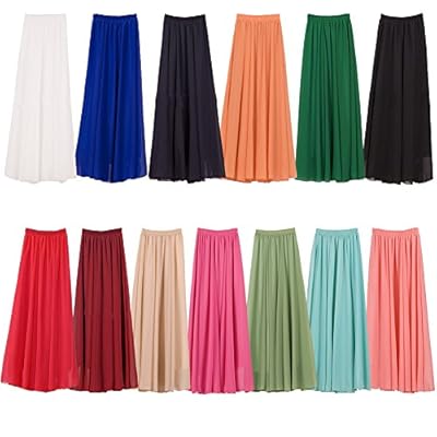 Women Elastic Pleated Vintage Retro Maxi Chiffon Long Skater Flare Skirt Beach High Waist Shirring A-Line Dress