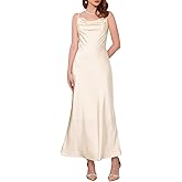 WOMLAYOUT Women's Satin Dresses Spaghetti Strap Midi Cowl Neck Party Cocktail Evening Dress