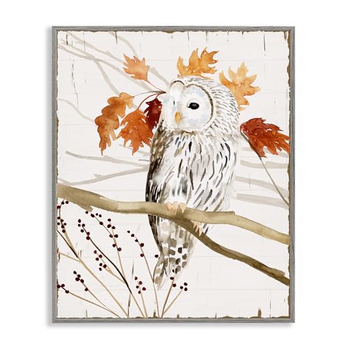Stupell Industries 'Owl In Autumnal Forest', Framed Giclee Art, Gray, 11 x 14 I…