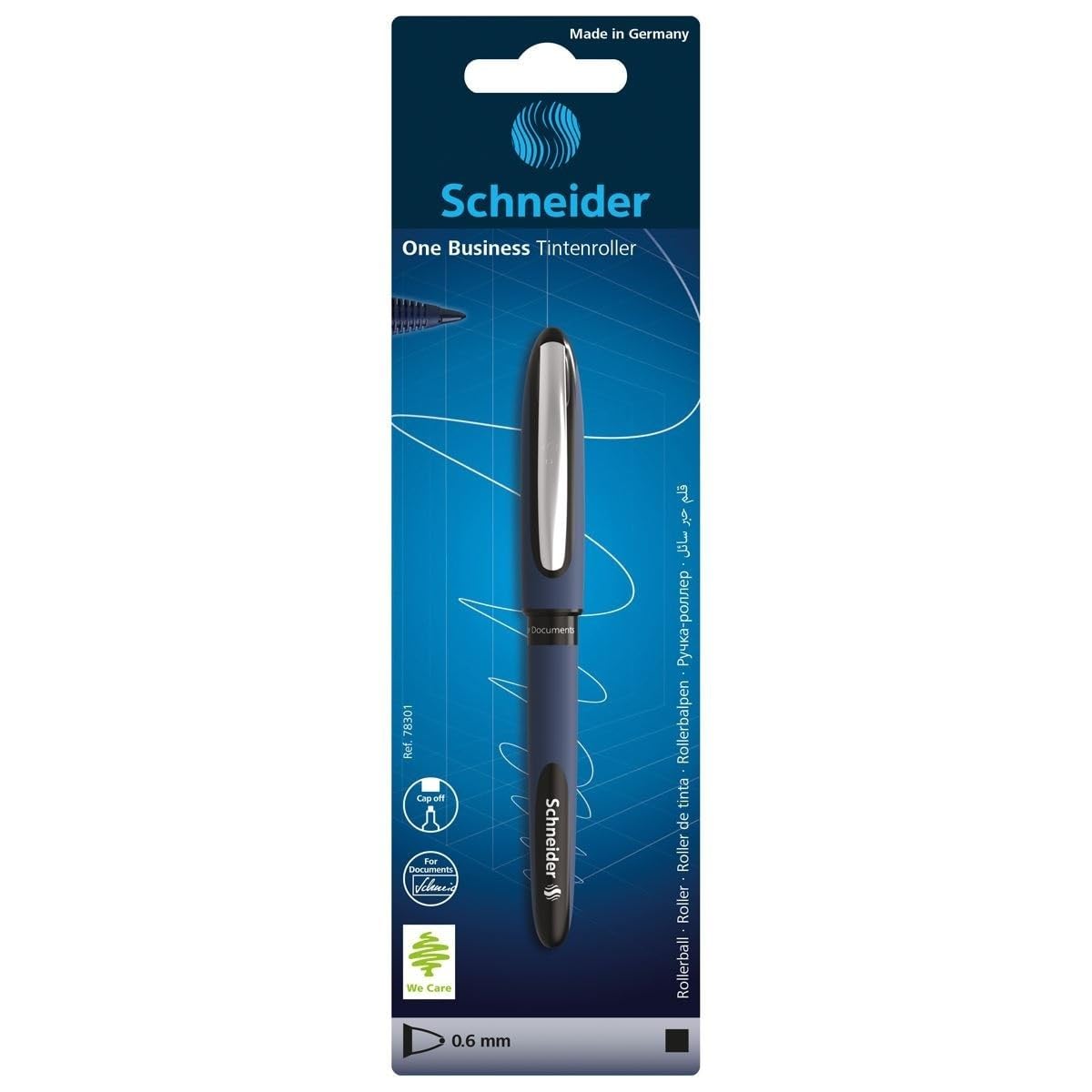 Schneider One Business Rollerball Pen, 0.6 mm line Width and Ultra-Smooth tip, Made in Germany, 1 Blister Card Black