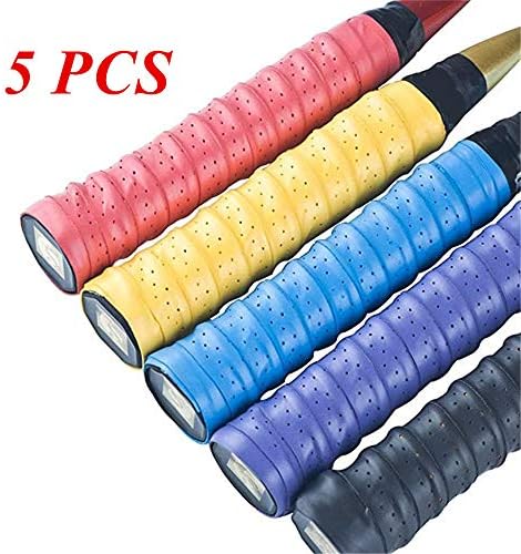 MUXItrade Tennis Over Grip Anti-slip Badminton Racket Overgrips Absorbent Breathable Holes Racket Grip Tape Dry Feel Durable (Multiple colours / 5 pack)