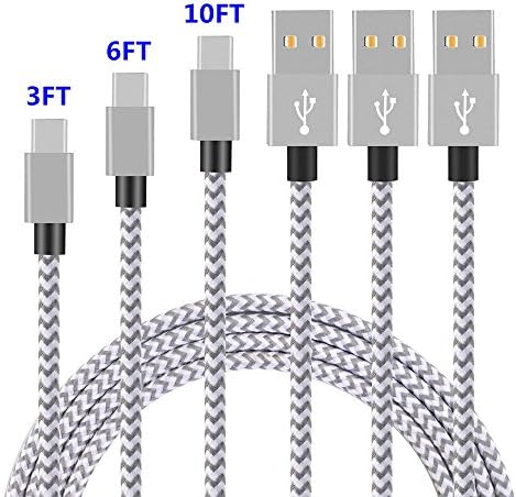 USB Type C Cable,THRRLY Nylon Braided USB A to USB C Long Cord Fast Charger Cable for Samsung Galaxy S9/S9 Plus/S8 Plus/Note 8,LG G6/G5/V20,New Macbook and more. (3Pack Silver+Gray 3FT+6FT+10FT)