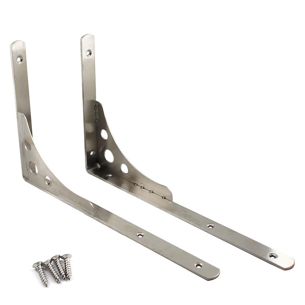 350x210mm Heavy Duty Shelf Brackets Stainless Steel Triangle Shelf Supporters Wall Mounted Corner Brackets with Screws (2 Pieces)