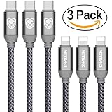 Type C to Lightning Cable, Metrans 3FT Nylon Braided USB C 3.1 Male to Lightning Charging Cord (3FT/3-Pack,Grey)