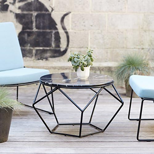 Tikamoon Black Marble and Metal Geometric Coffee Table Garden Outdoors Indoors Modern New