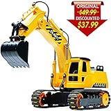 DOUBLE  E Remote Control Excavator Full Functional Construction Tractor, Rechargeable RC Truck Excavator with 2.4Ghz Transmitter