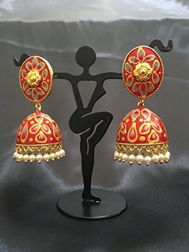 Beautiful red enamel hand painted jumka earrings