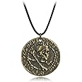 Fuvirou Uncharted 4 Drake Jewelry Engraved Skull Bronze Coin Pendant Necklace Ring Pendant Necklace Brown Leather Chain Men