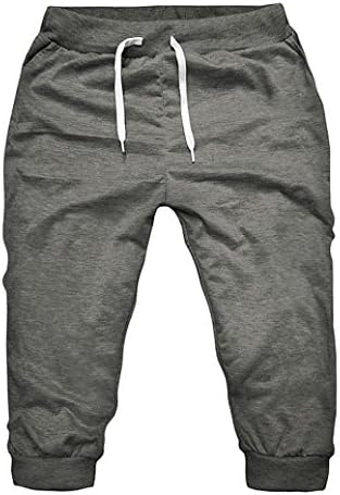 Creazrise Mens 3/4 Joggers Pants Workout Gym Summer Gym Workout Jogging Shorts Sweatpants Casual with Pockets (Navy,L)