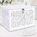 OurWarm White Wedding Card Box with Lock and Card Sign PVC Hollow Gift Card Box for Wedding Reception Birthday Baby Shower Graduation Party Decorations