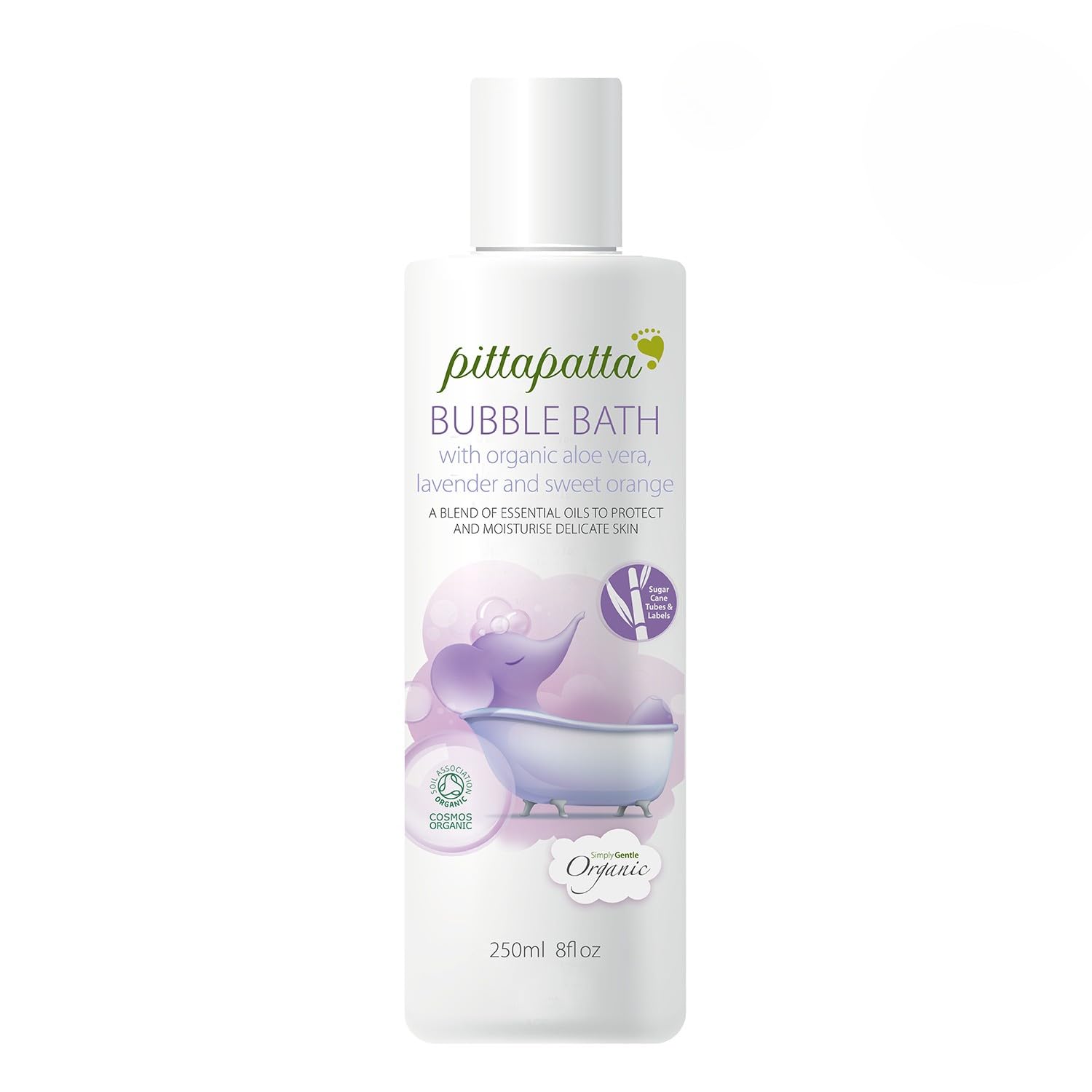 Pittapatta Organic Baby Bubble Bath Body Wash, by Simply Gentle - Moisturising Body Wash with Cleansing Agents - Baby-Safe with Lavender, Organic Aloe Vera & Sweet Orange - 250ml