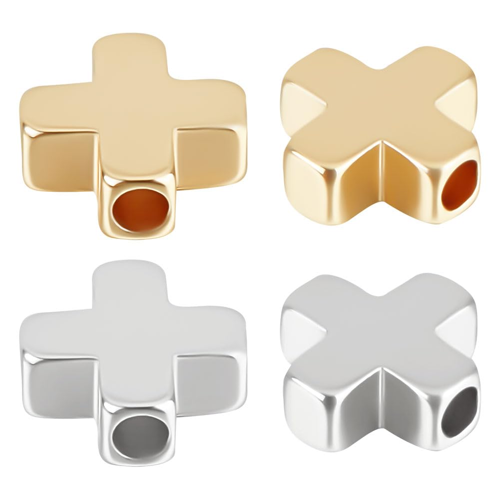 Beebeecraft 1 Box 40Pcs Cross Spacer Beads 8x8x3mm Real 18K Gold & Platinum Plated Crucifix Cross Loose Beads for DIY Necklace Bracelet Jewellery Making (Hole: 1.4mm)