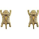 TerkCo 2 Pack Gold Brass Tiger Wall Hooks, Decorative Animal Design Hooks for Hanging Keys, Towels, Clothes, Bags,Sturdy Vint