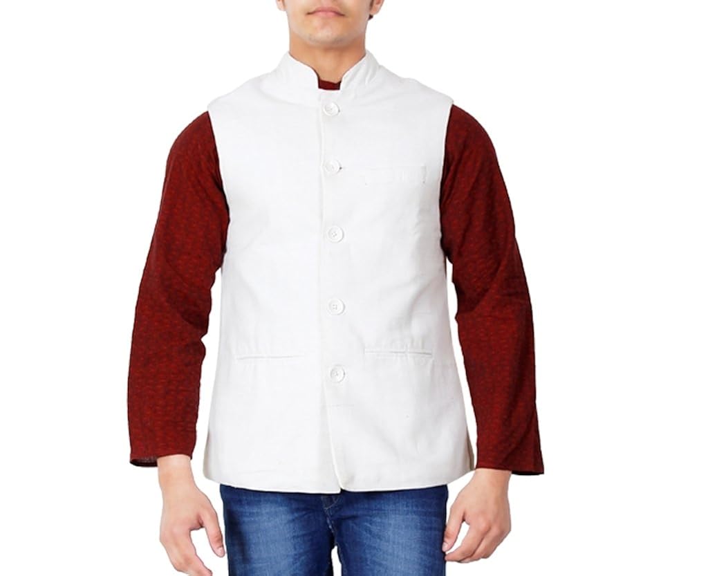 dhrohar cotton white nehru waistcoat
