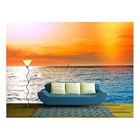 Sunset on Open Sea - Beautiful Sunset at Dusk - Removable Wall Mural | Self-Adhesive Large Wallpaper - 66x96 inches