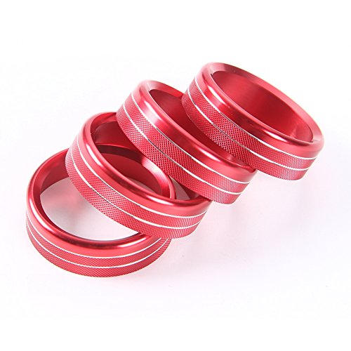 6pcs Aluminum Alloy Car Inner Air Conditioner & Trailer & 4WD Switch Knob Ring Cover Trim For Ford F150 XLT 2016 2017 (Red Whole Set Knob Cover)