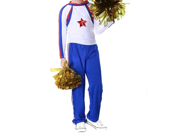 Mädchen Jungen Cheerleader Kostüm Cheerleading Cheerleader Uniform Kinder Karneval Fasching Party Halloween Kostüm mit 2 Pomp
