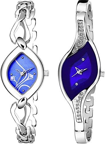 BID Analogue Women's & Girls' Watch (Blue Dial Silver Colored Strap) (Pack of 2)