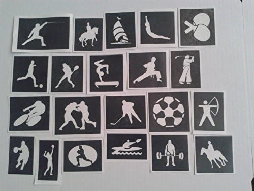 10 x Olympic sport themed stencils for etching on glass (mixed) gift present glassware hobby craft tennis rowing golf