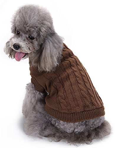 MaruPet Christmas Dog Ribbed Knit Candy Color Sweater Knitwear Turtleneck Toxic Kintted Doggie Halloween Hoodies Apparel for Teddy, Pug, Chihuahua, Shih Tzu, Yorkshire Terriers, Papillon Coffee S