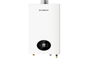 CAMPLUX ENJOY OUTDOOR LIFE CAMPLUX CX360 Propane Gas Tankless Water Heater Indoor, 3.6 GPM, 82,000 BTU Instant On-Demand Hot Water Heater 120 Volt, 2-3 Points of Use Water Heater, White