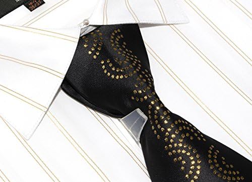 Christopher Tanner Men's Regular Fit Metal Stripe Dress Shirts With Metal Fabrication Tie Hankerchief Cufflinks Combo