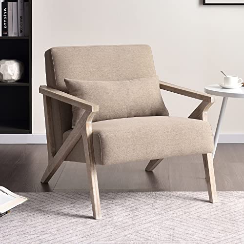 INZOY Mid Century Chair Morden Accent Chair with Wood Frame, Upholstered Armchair with Waist Cushion, Accent Chair for Living Room Bedroom Apartment, Easy Assembly, Grey