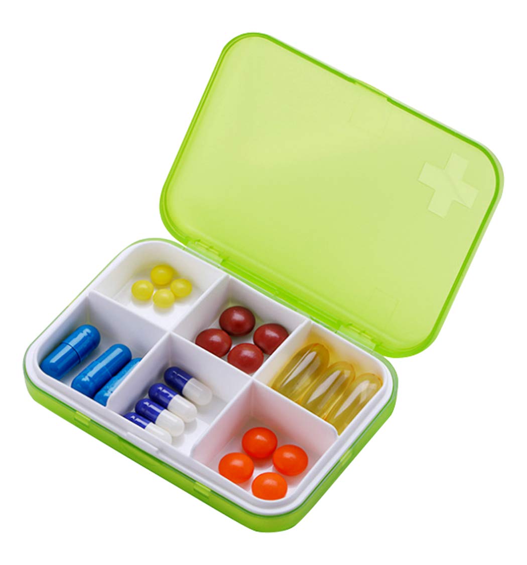 Ranvi Pill Storage Box, Six-Lattice Plastic mini Storage Box, Creative Portable, Green