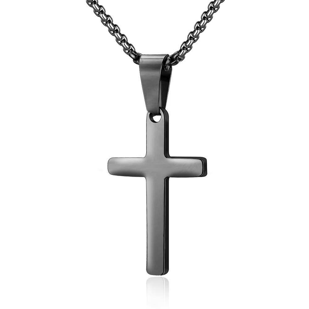 M MOOHAM Cross Necklace for Men Black Stainless Steel - Mens Cross Necklace Stainless Steel Black Simple Cross Pendant Necklace Men’s Simple Jewelr Valentines Gifts for Men Cross Necklace 24 Inch