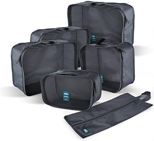 6 Set Travel Packing Cubes & Compression Luggage Organizer by FLYNOVA – Durable 5 Cubes + 1 Shoe Bag