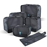 Travel Packing Storage Cubes (6-Piece Set) by FLYNOVA | Portable Luggage Accessories | Stackable Organizers and Space Savers | Clothes, Toiletries, Toys | Incl. Shoe Bag (Lead Ashes)