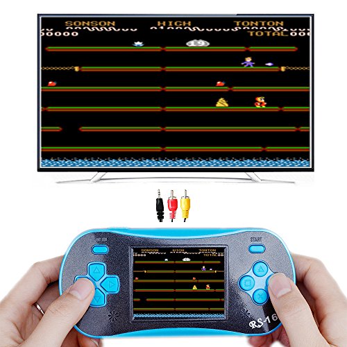 JJFUN RS-16 Handheld Game Console for Kids, 2.5" 12-Bit LCD Portable Video Games Device, Pocket Handhold Game Player with 260 Interesting Games –Blue