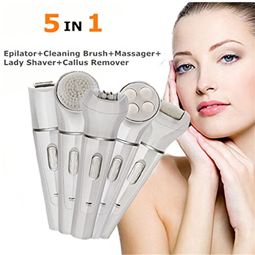 5 in 1 Bikini Trimmer Epilator,Electric Hair Removal Epilator,Callus Remover Lady Shaver Facial Massager,Wet&Dry,Depilatory Machine for Women Bikini