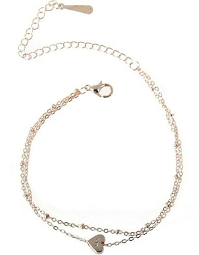 Heart Shaped Double Layer Hollow Floral Alloy Anklet for Women (Gold)
