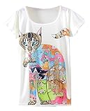 KaiTingu Women's Short Sleeve Art Cat Graphic Print Vintage T Shirt