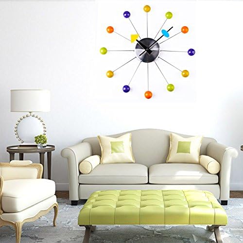 Fanamskl 14 inch Colorful Wooden Balls Round Wall Clock with Precision Quartz Movement