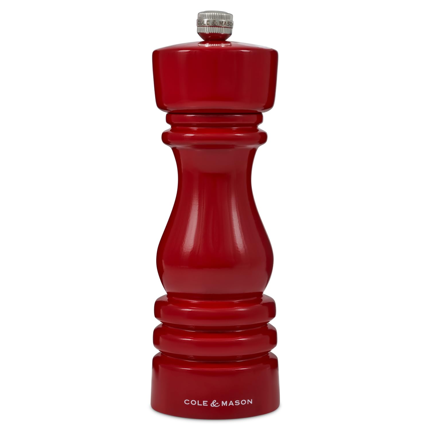 Cole & Mason London Red Gloss Salt Mill,18cm Salt Grinder with Adjustable Grind Non Corroding Ceramic Mechanism, Beech Wood, Seasoning Mill, Lifetime Mechanism Guarantee