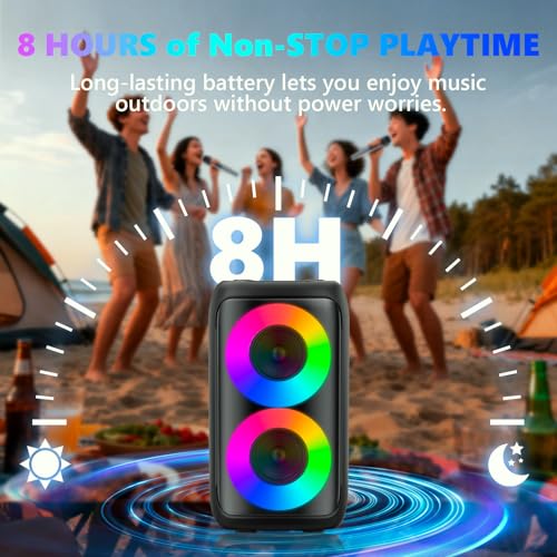 Karaoke Machine for Adults Kids, Portable Bluetooth Speaker with 2 Wireless Microphones, TWS Mode & LED Light, 10H Battery PA System Stage Monitors,Perfect for Home Party Outdoor Birthday Gifts(Black)